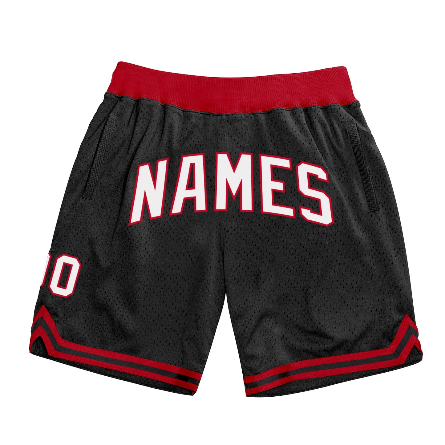 Custom Black White-Red Authentic Throwback Basketball Shorts - Main View