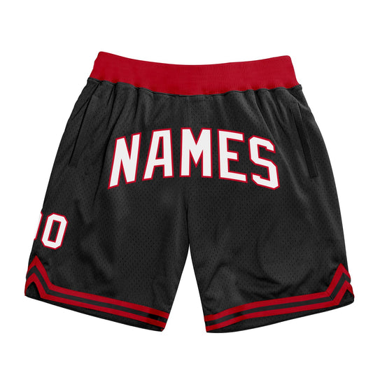 Custom Black White-Red Authentic Throwback Basketball Shorts - Main View