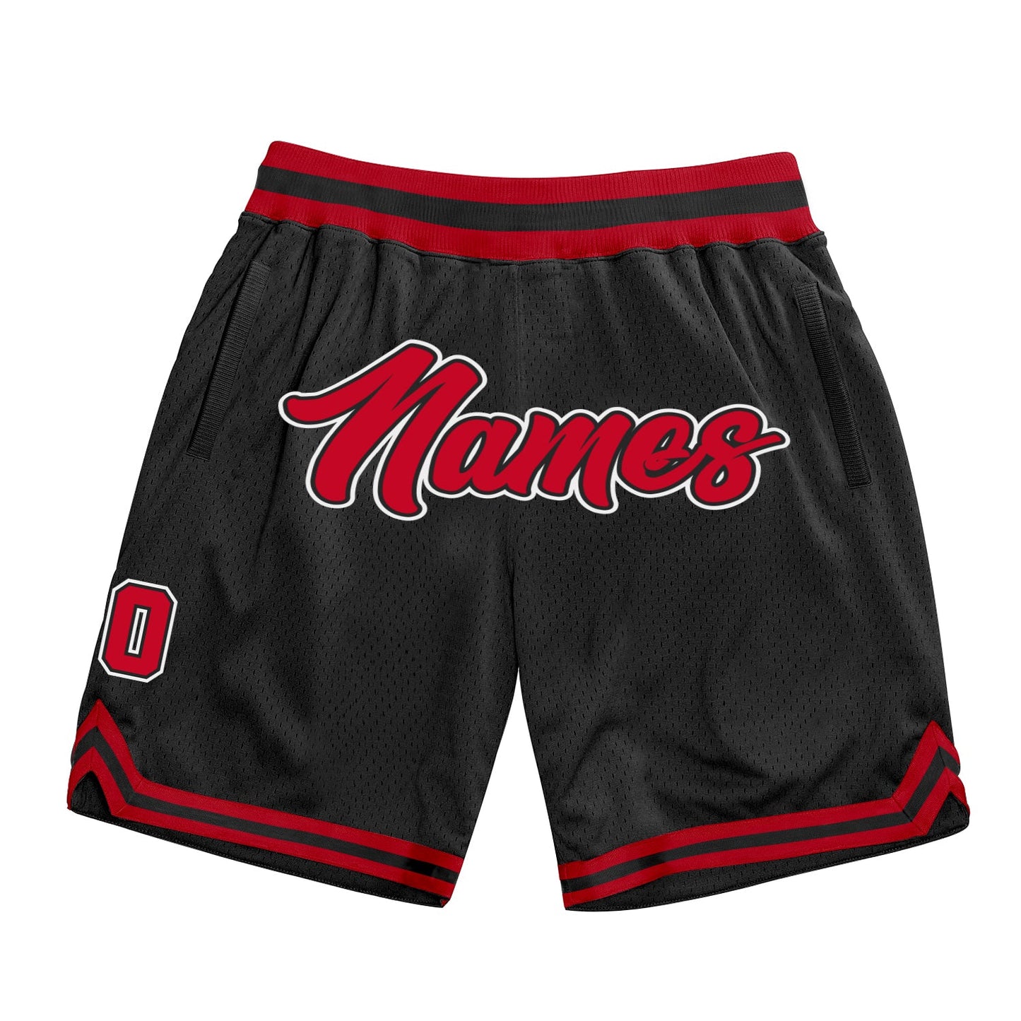 Custom Black Red-White Authentic Throwback Basketball Shorts - Main View