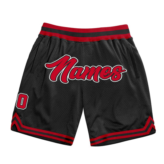 Custom Black Red-White Authentic Throwback Basketball Shorts - Main View