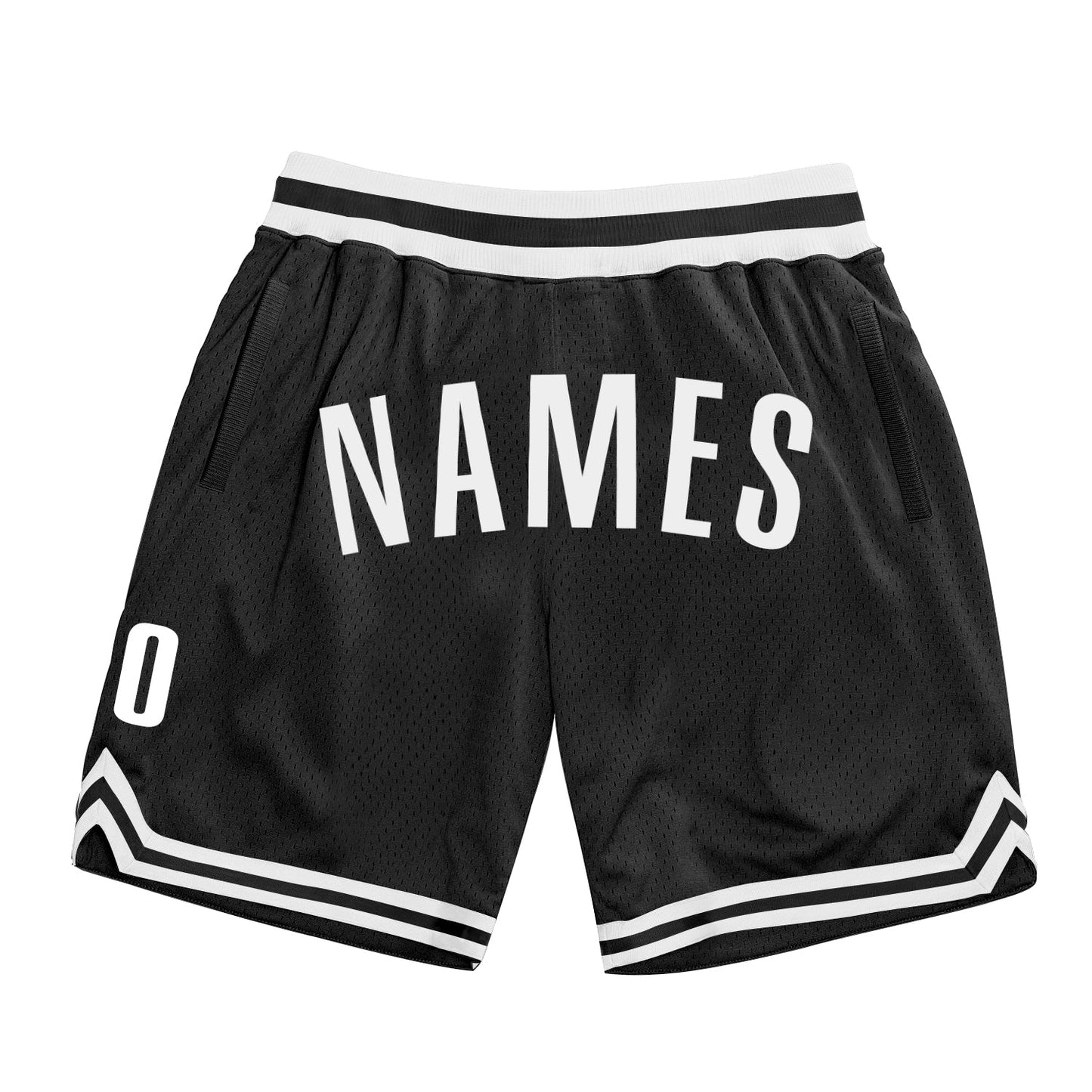 Custom Black White Authentic Throwback Basketball Shorts - Main View