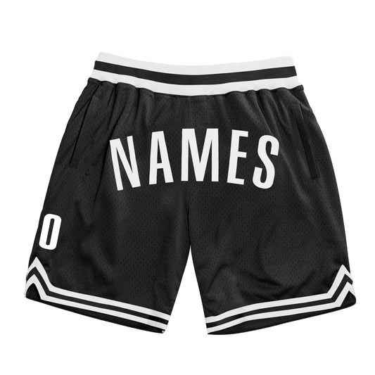 Custom Black White Authentic Throwback Basketball Shorts - Main View