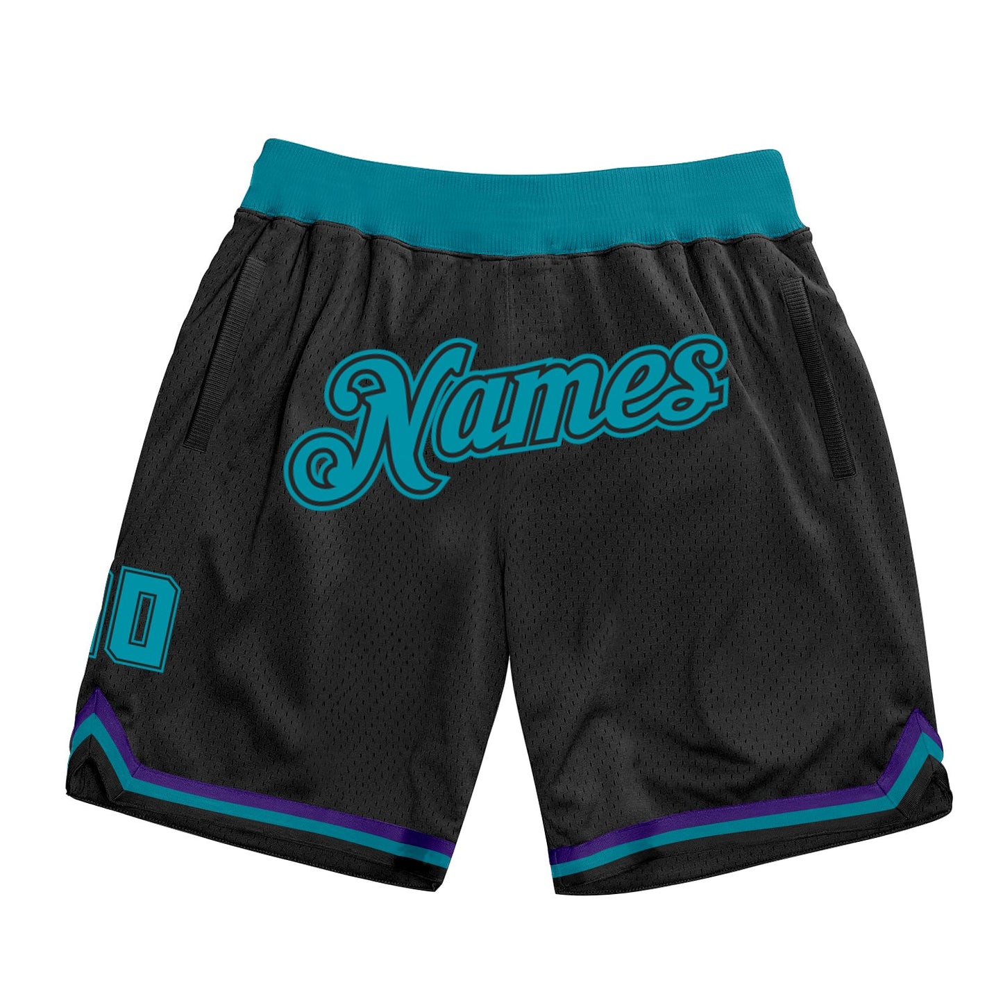 Custom Black Teal-Black Authentic Throwback Basketball Shorts - Main View