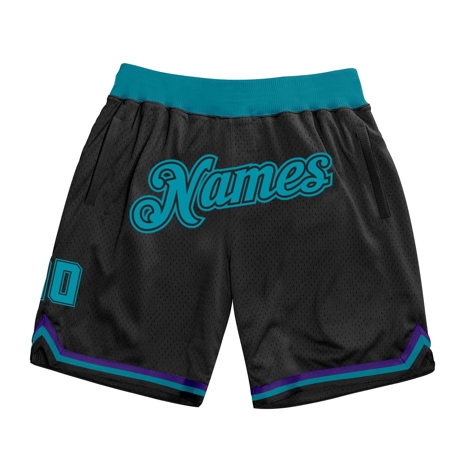 Custom Black Teal-Black Authentic Throwback Basketball Shorts - Main View