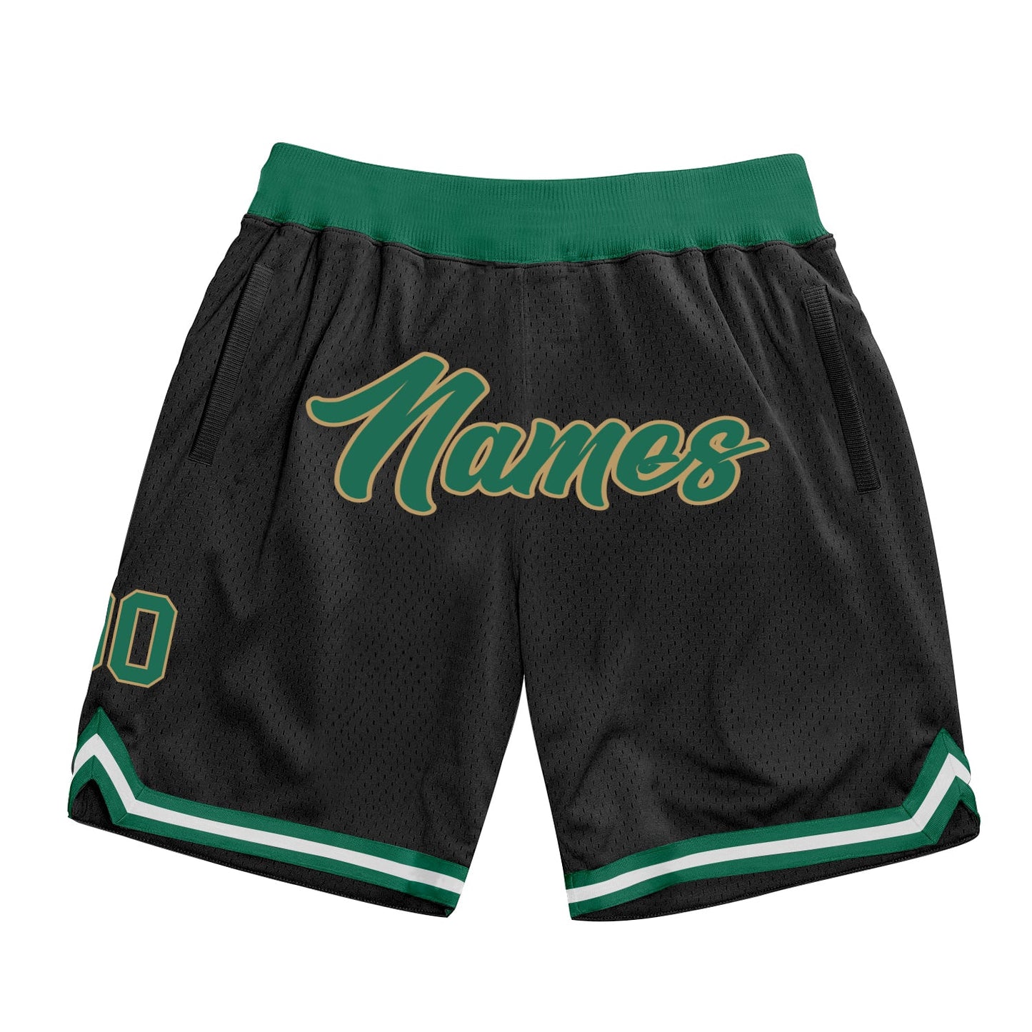 Custom Black Kelly Green-Old Gold Authentic Throwback Basketball Shorts - Main View