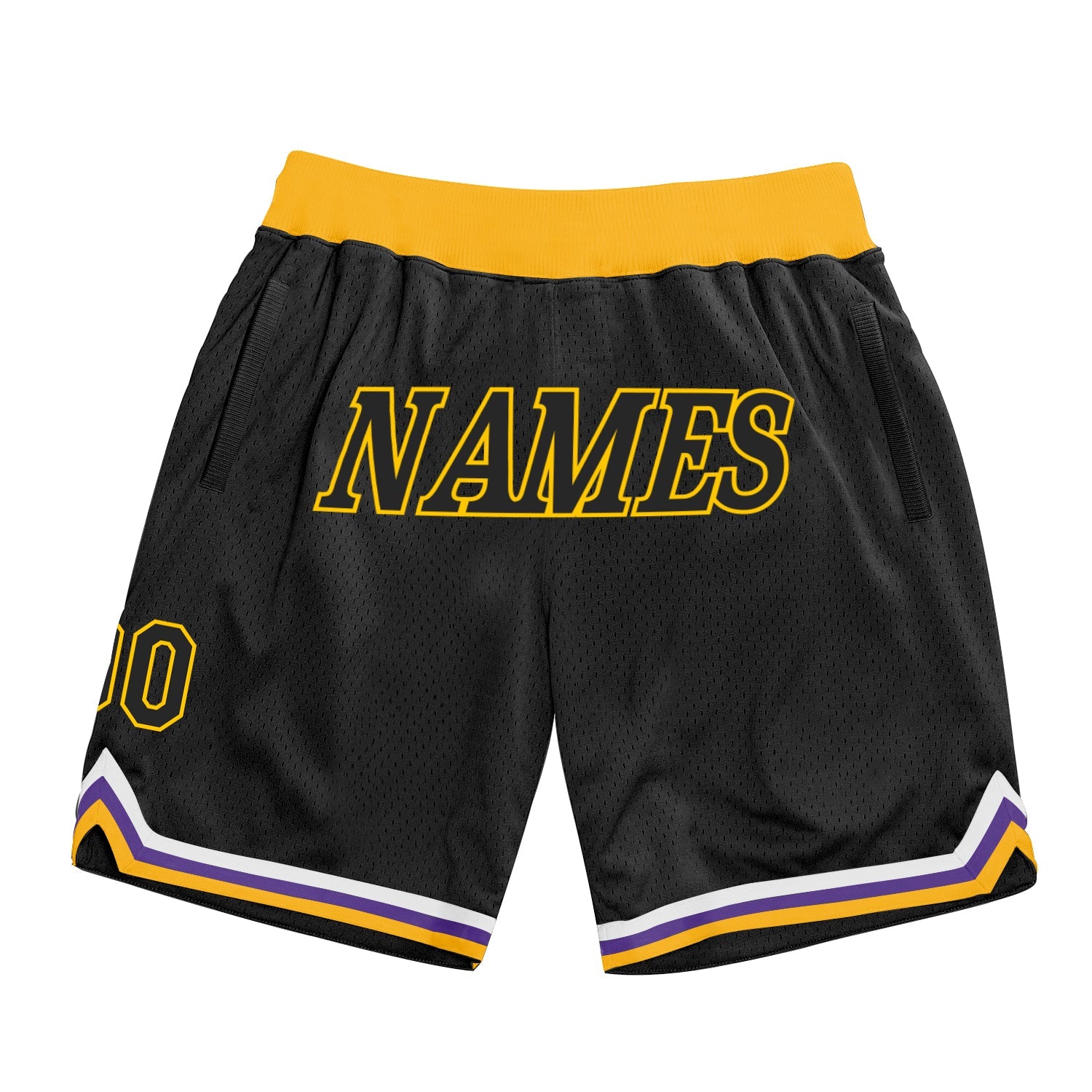 Custom Black Black-Gold Authentic Throwback Basketball Shorts - Main View