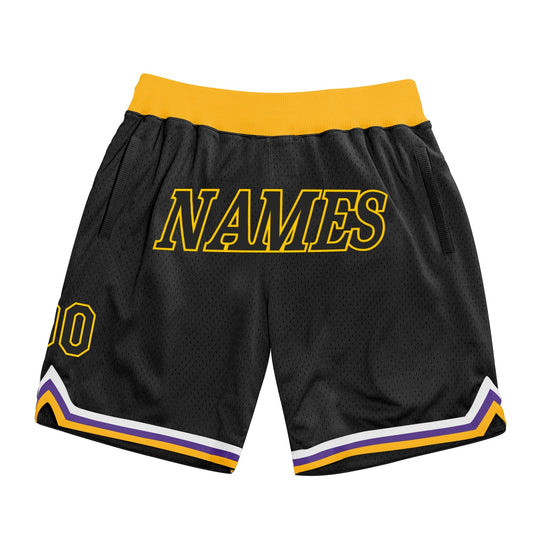 Custom Black Black-Gold Authentic Throwback Basketball Shorts - Main View