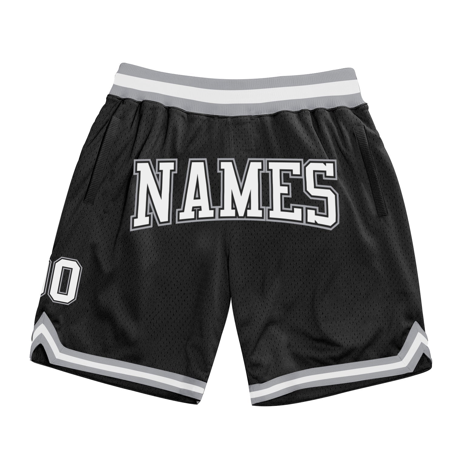 Custom Black White-Gray Authentic Throwback Basketball Shorts - Main View