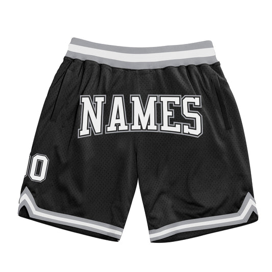 Custom Black White-Gray Authentic Throwback Basketball Shorts - Main View