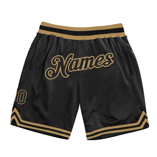 Custom Black Black-Old Gold Authentic Throwback Basketball Shorts - Main View