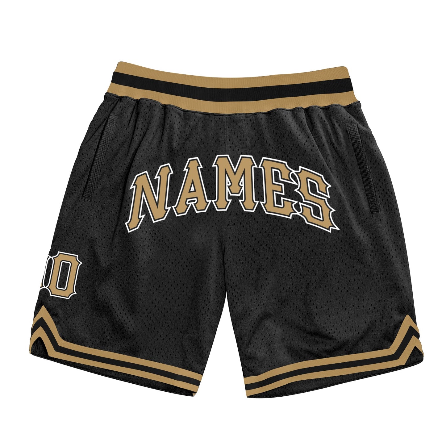 Custom Black Old Gold-White Authentic Throwback Basketball Shorts - Main View