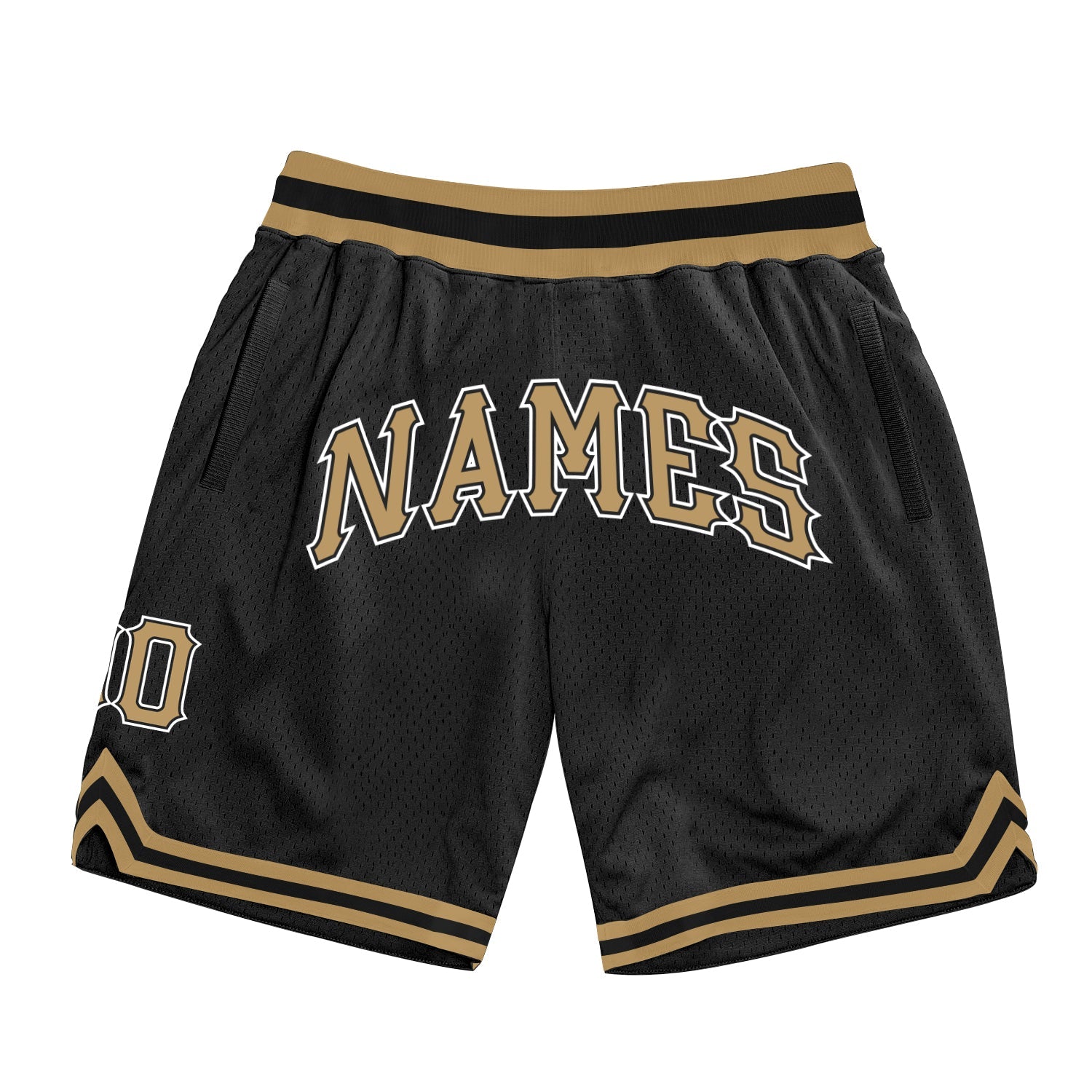 Custom Black Old Gold-White Authentic Throwback Basketball Shorts - Main View