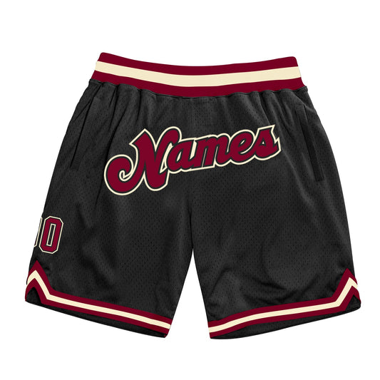 Custom Black Maroon-Cream Authentic Throwback Basketball Shorts - Main View