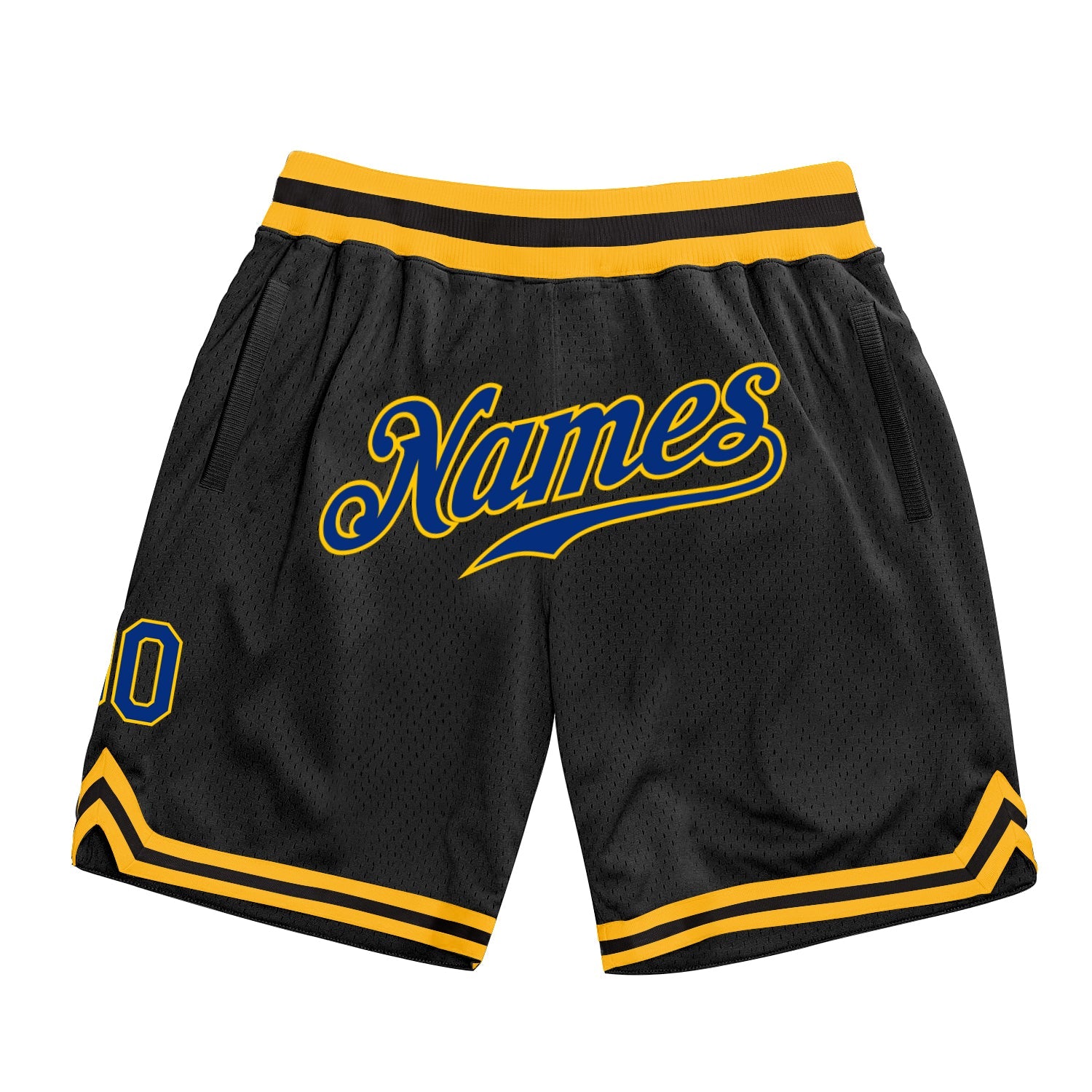 Custom Black Royal-Gold Authentic Throwback Basketball Shorts - Main View