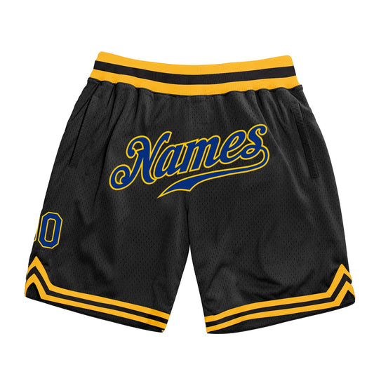 Custom Black Royal-Gold Authentic Throwback Basketball Shorts - Main View