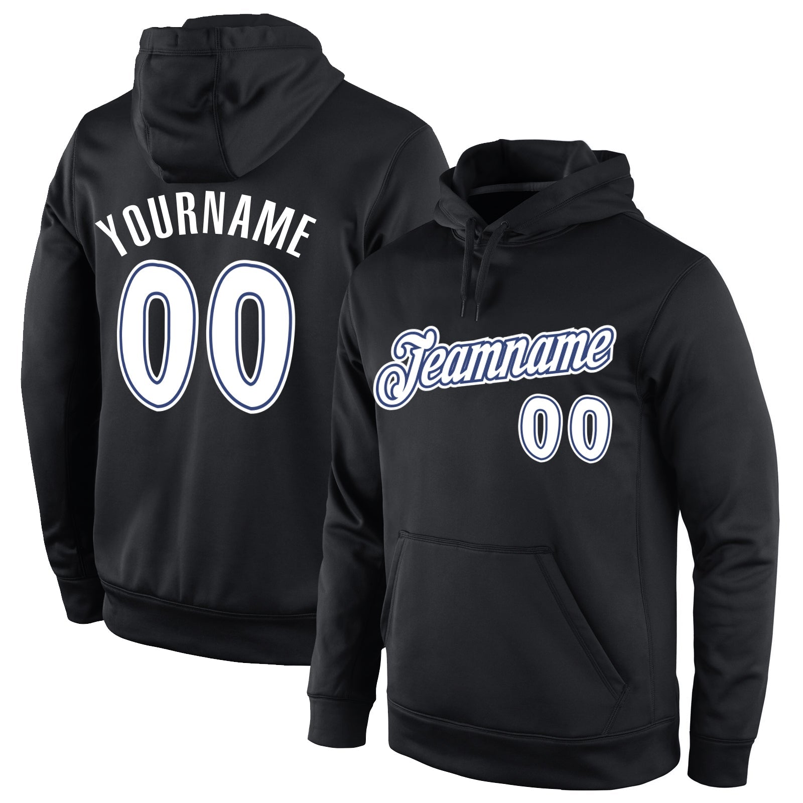 Custom Stitched Black White-Royal Sports Pullover Sweatshirt Hoodie - Main View