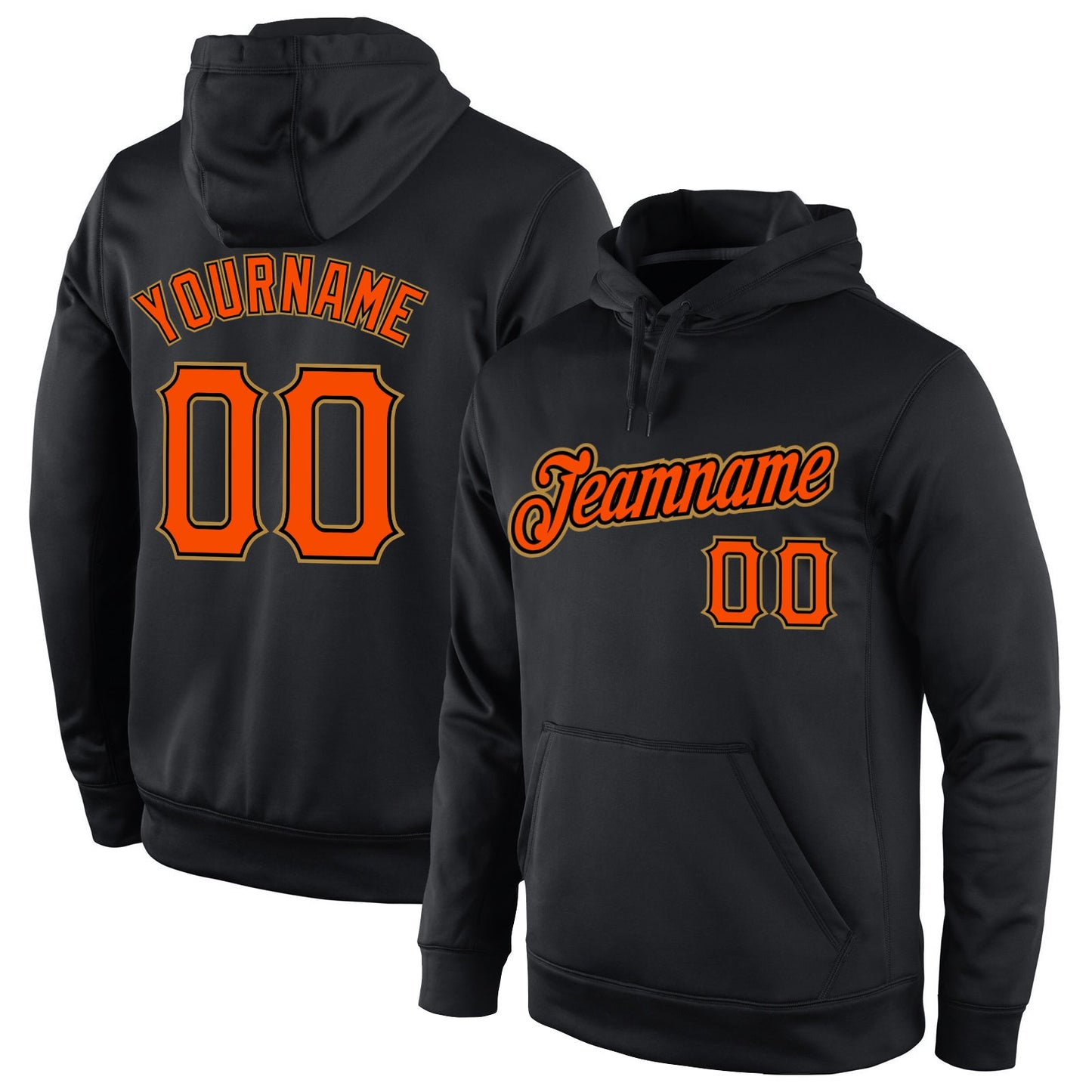 Custom Stitched Black Orange-Old Gold Sports Pullover Sweatshirt Hoodie - Main View