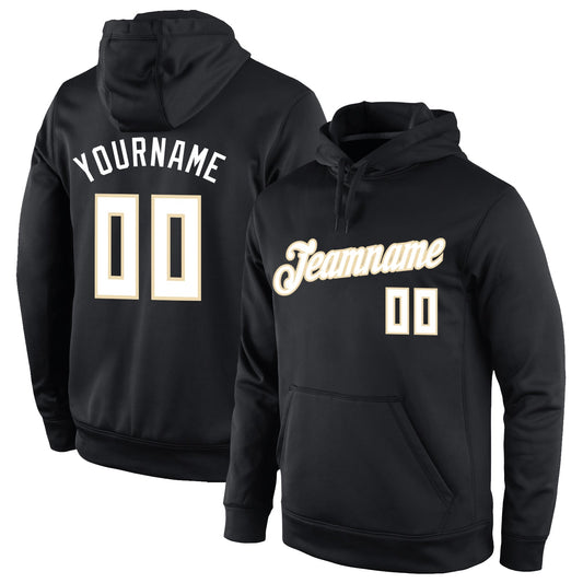 Custom Stitched Black White-Cream Sports Pullover Sweatshirt Hoodie - Main View