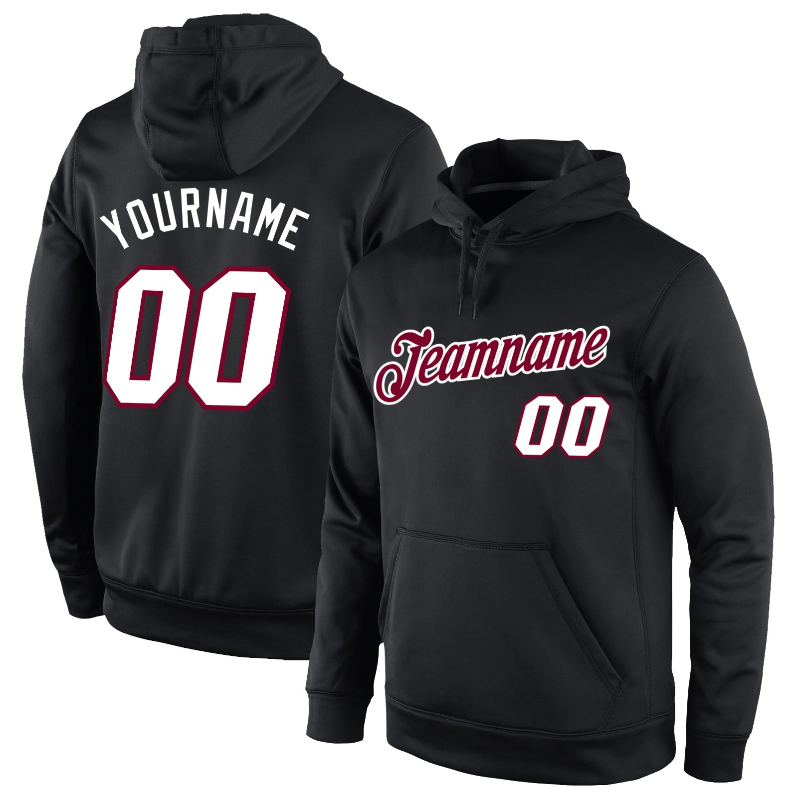 Custom Stitched Black White-Maroon Sports Pullover Sweatshirt Hoodie - Main View