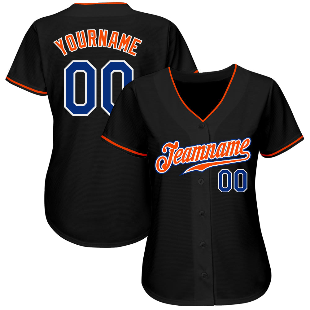 Custom Black Royal-Orange Authentic Baseball Jersey view 2