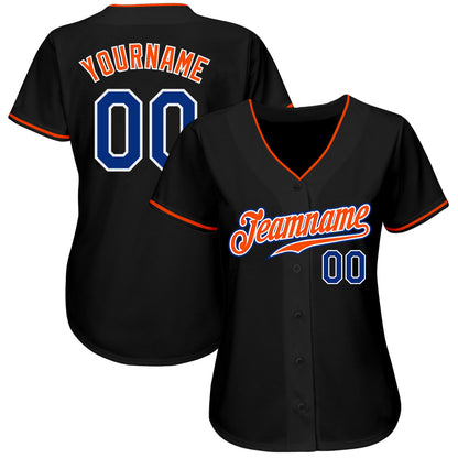 Custom Black Royal-Orange Authentic Baseball Jersey view 2
