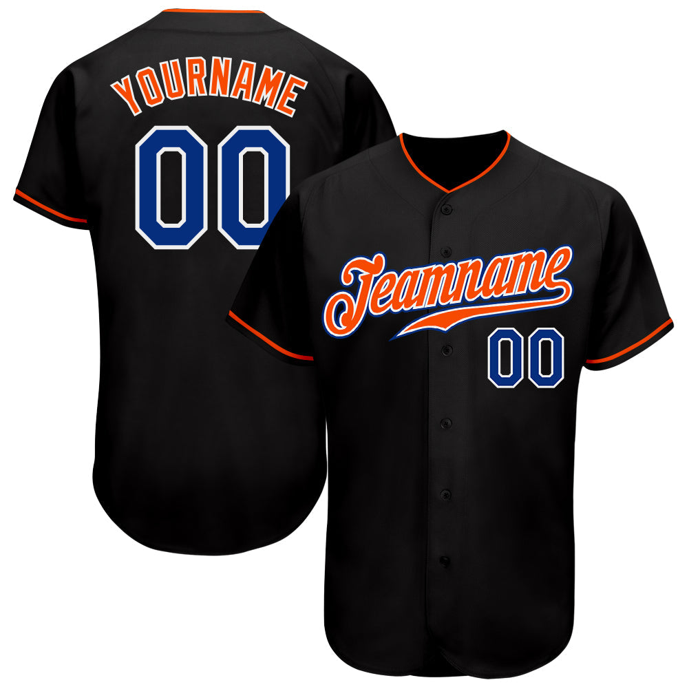 Custom Black Royal-Orange Authentic Baseball Jersey - Main View
