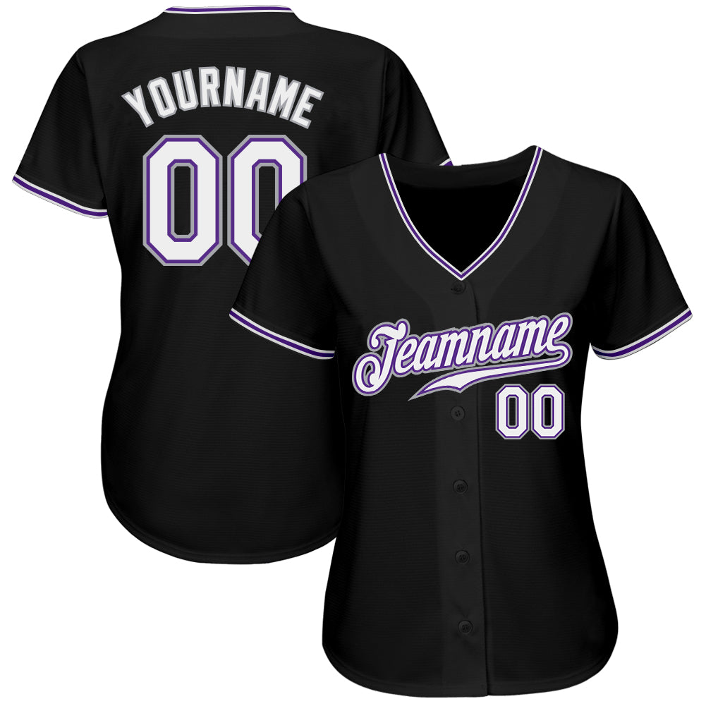 Custom Black White-Purple Authentic Baseball Jersey view 2