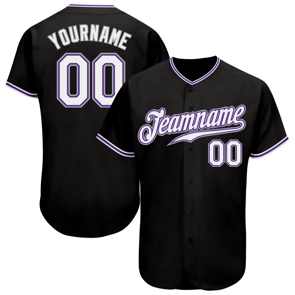 Custom Black White-Purple Authentic Baseball Jersey - Main View