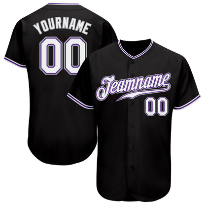Custom Black White-Purple Authentic Baseball Jersey - Main View