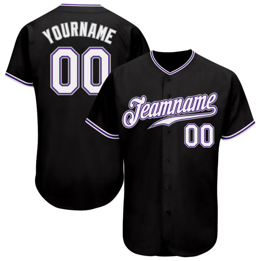 Custom Black White-Purple Authentic Baseball Jersey - Main View