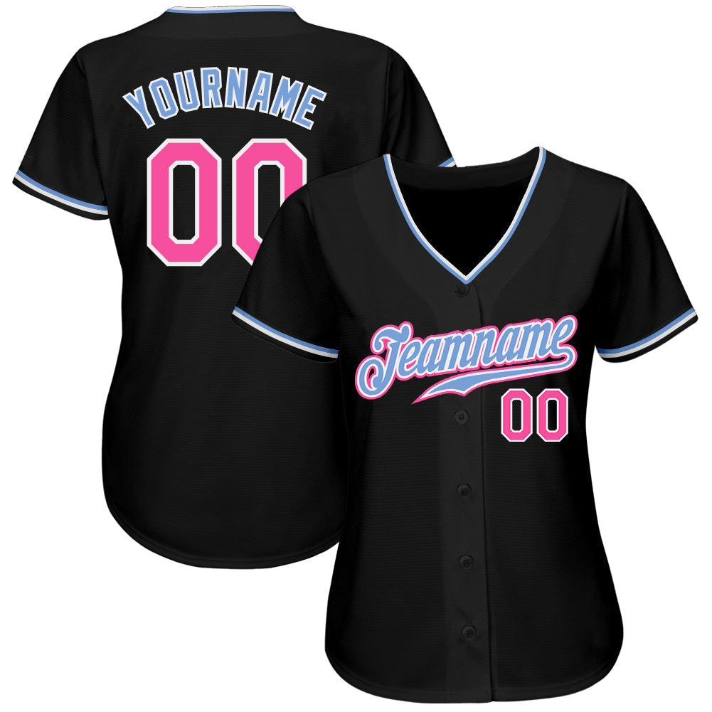 Custom Black Pink-Light Blue Authentic Baseball Jersey view 2