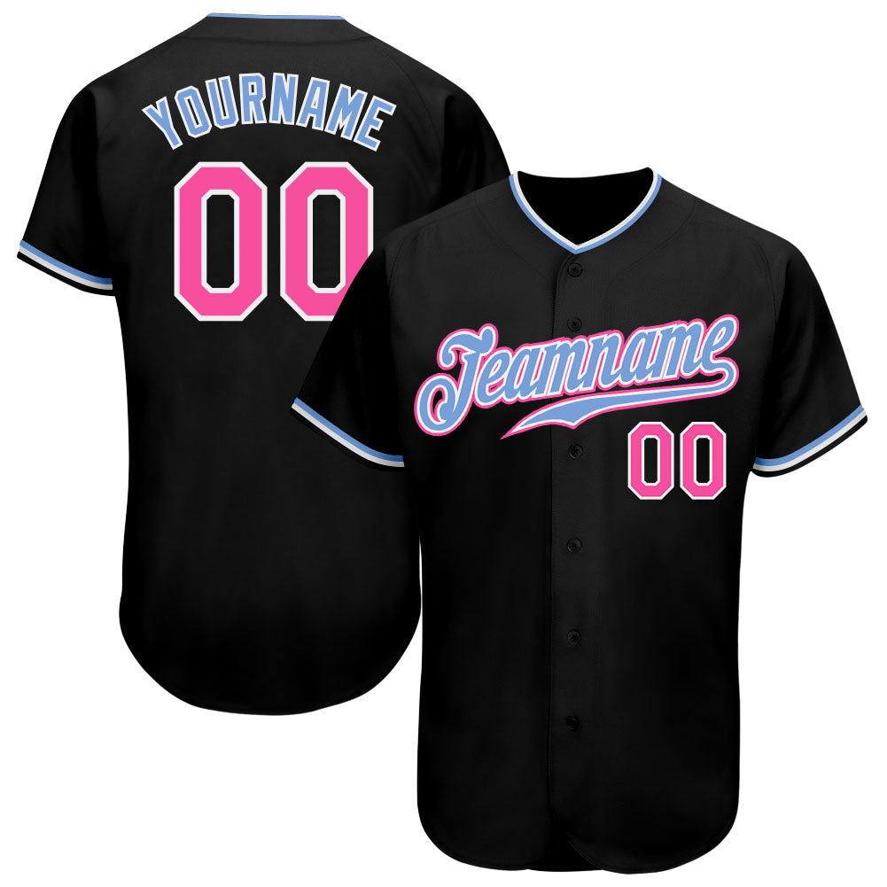 Custom Black Pink-Light Blue Authentic Baseball Jersey - Main View