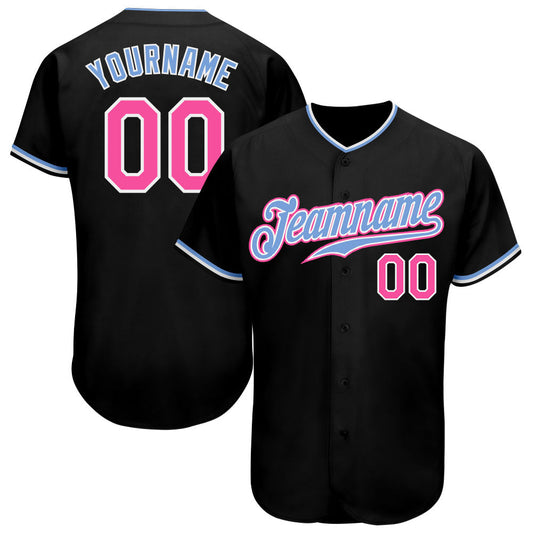Custom Black Pink-Light Blue Authentic Baseball Jersey - Main View