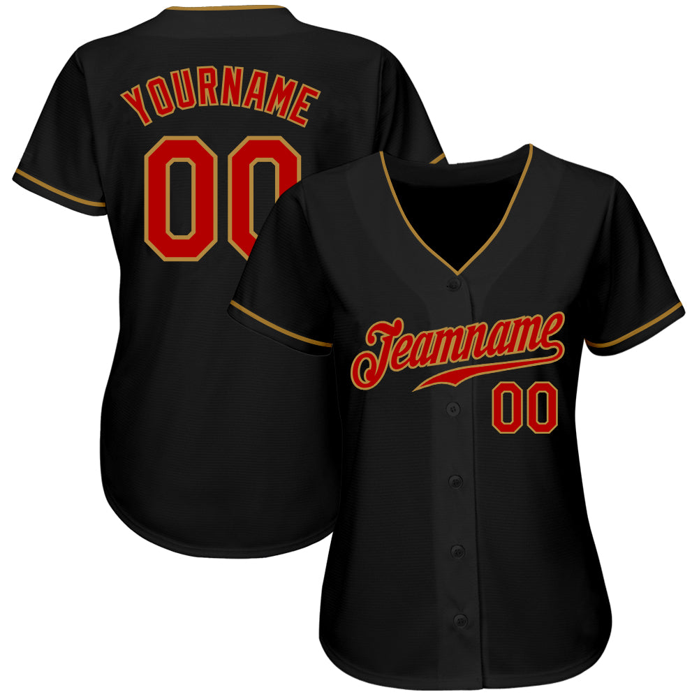 Custom Black Red-Old Gold Authentic Baseball Jersey view 2