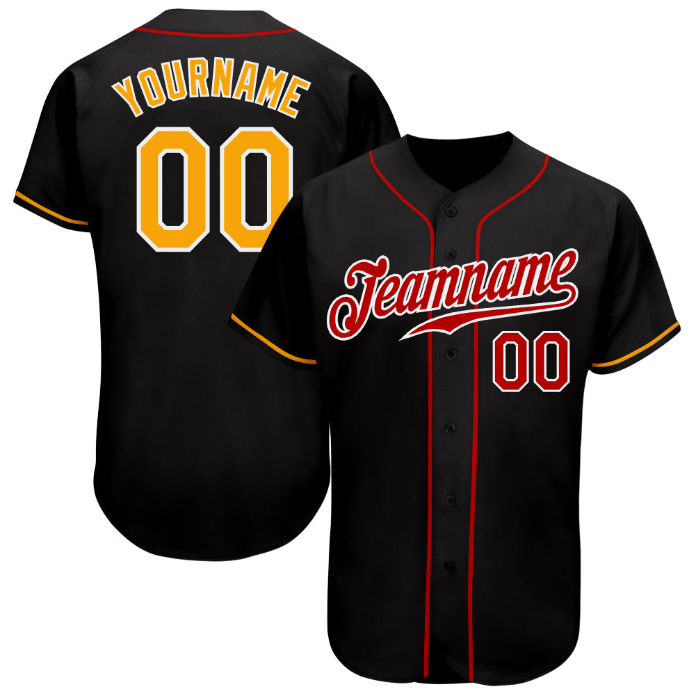 Custom Black Gold-Red Authentic Baseball Jersey - Main View