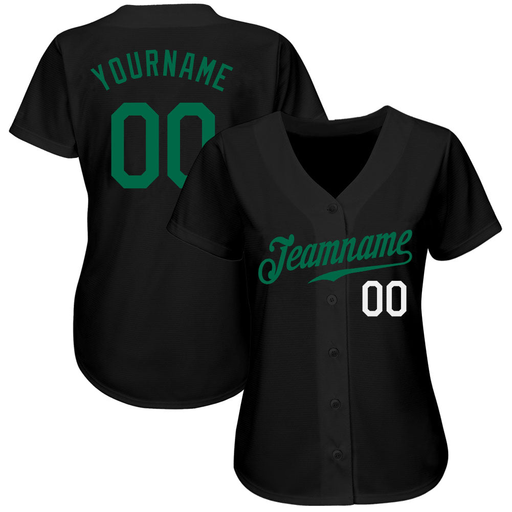 Custom Black Kelly Green-White Authentic Baseball Jersey view 2