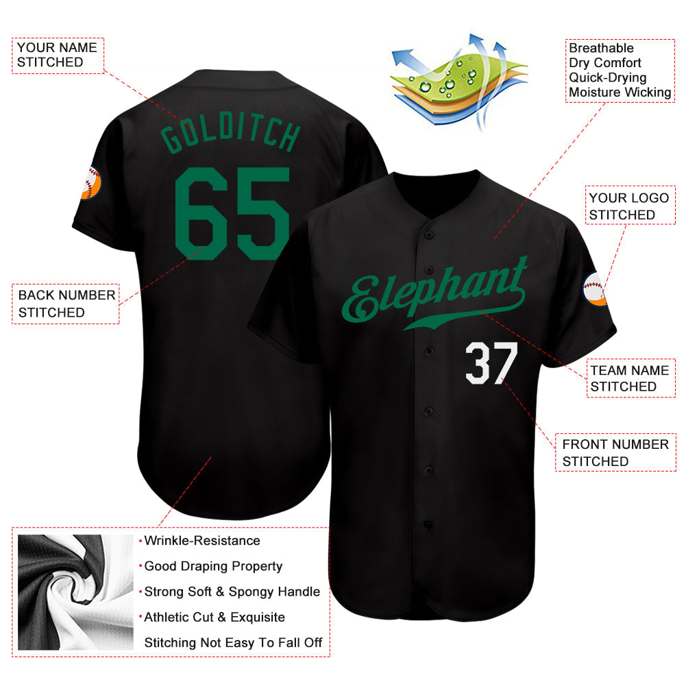Custom Black Kelly Green-White Authentic Baseball Jersey view 3