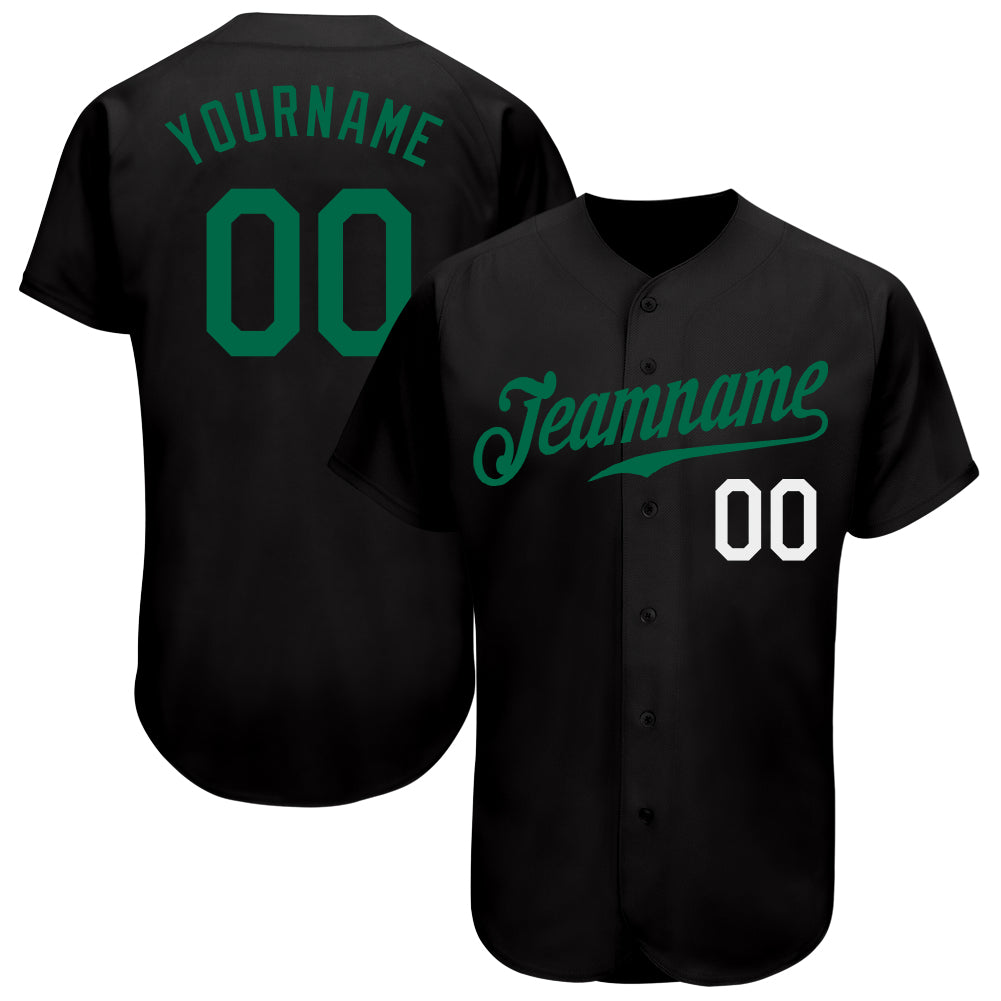 Custom Black Kelly Green-White Authentic Baseball Jersey - Main View