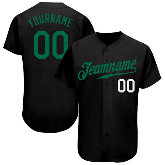 Custom Black Kelly Green-White Authentic Baseball Jersey - Main View