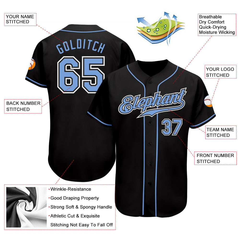 Custom Black Light Blue-White Authentic Baseball Jersey view 3