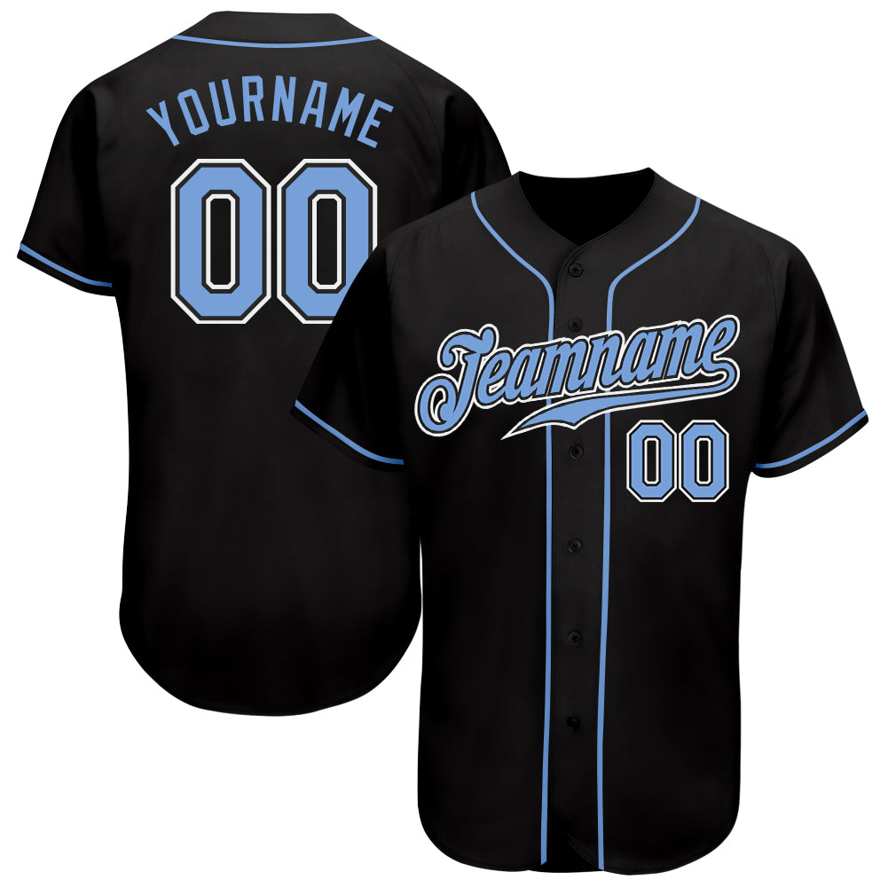 Custom Black Light Blue-White Authentic Baseball Jersey - Main View