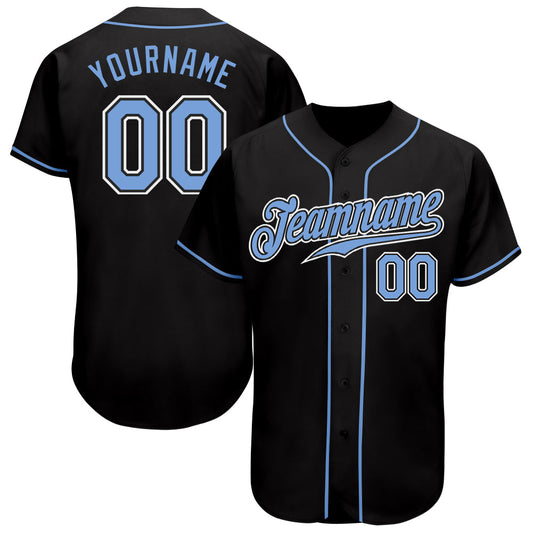 Custom Black Light Blue-White Authentic Baseball Jersey - Main View