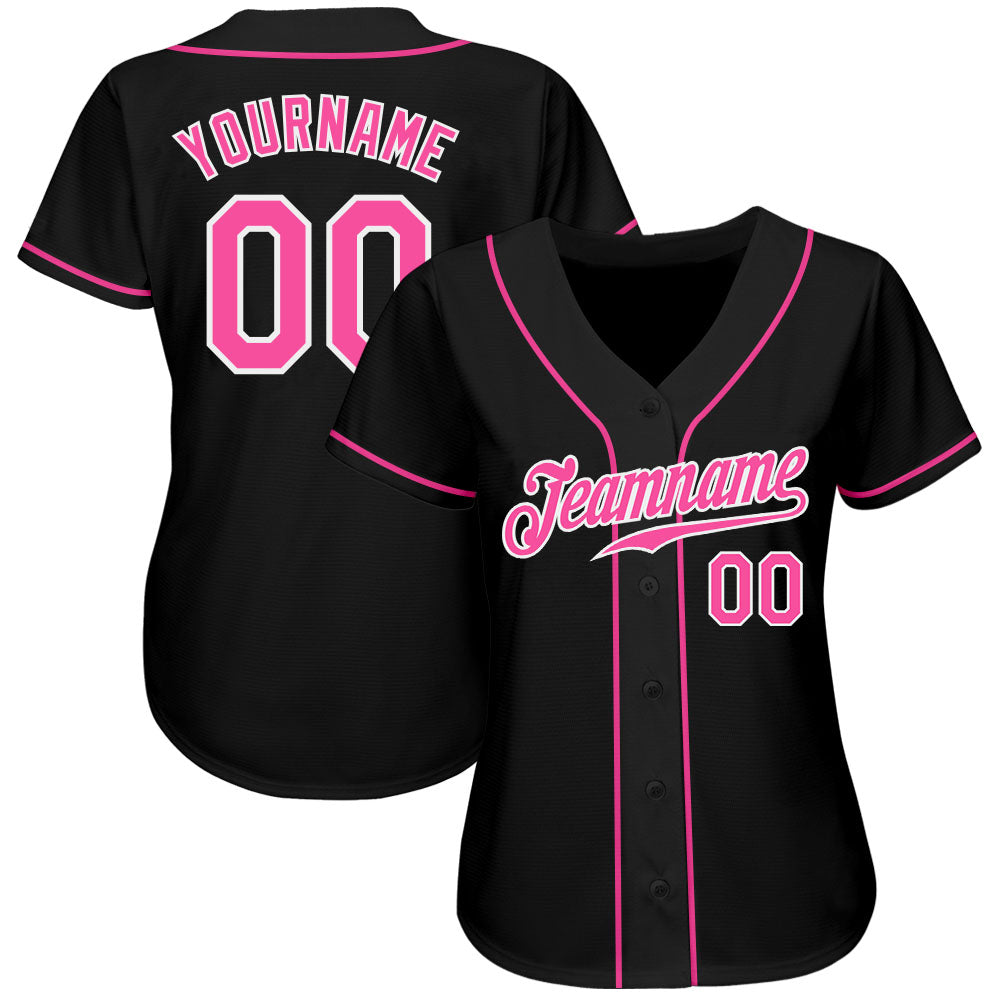 Custom Black Pink-White Authentic Baseball Jersey view 2