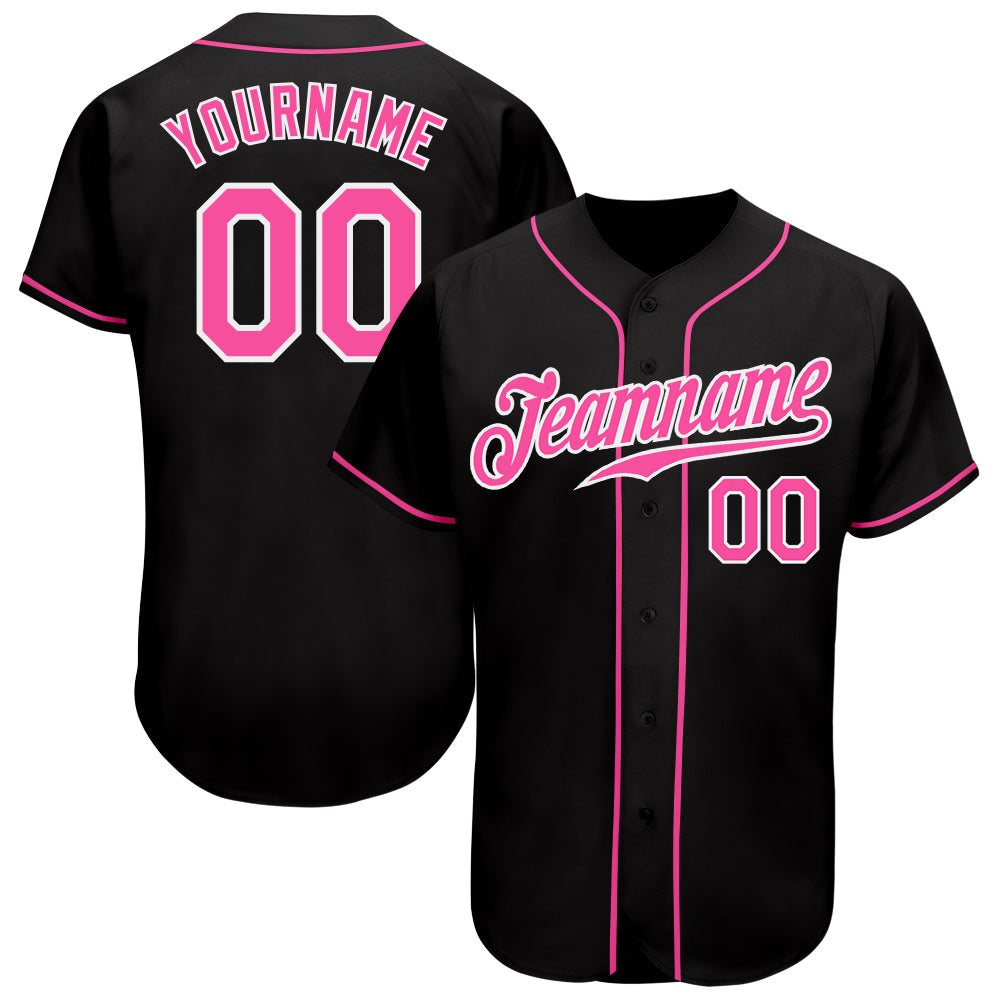 Custom Black Pink-White Authentic Baseball Jersey - Main View