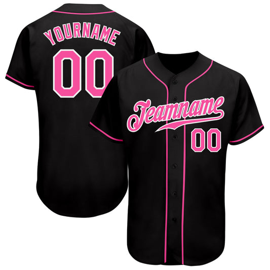 Custom Black Pink-White Authentic Baseball Jersey - Main View