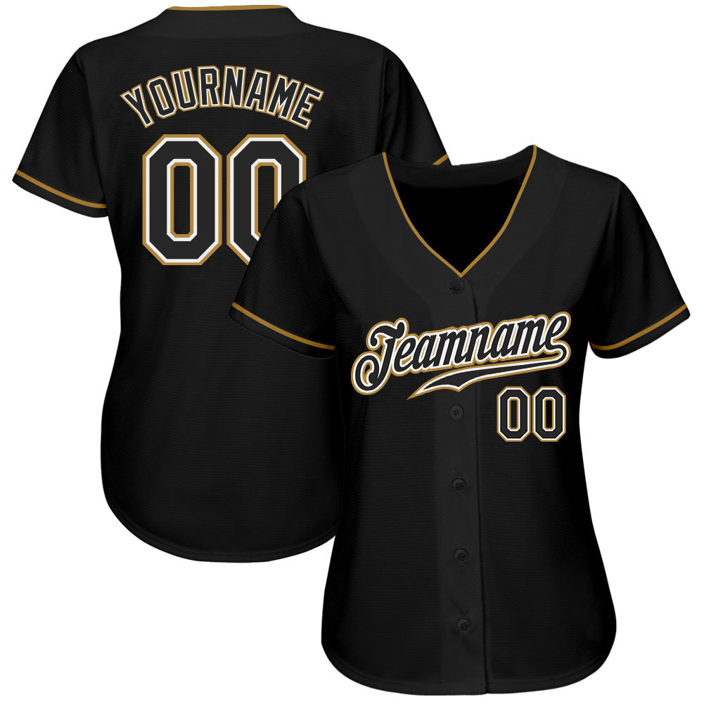 Custom Black Black-Old Gold Authentic Baseball Jersey view 2
