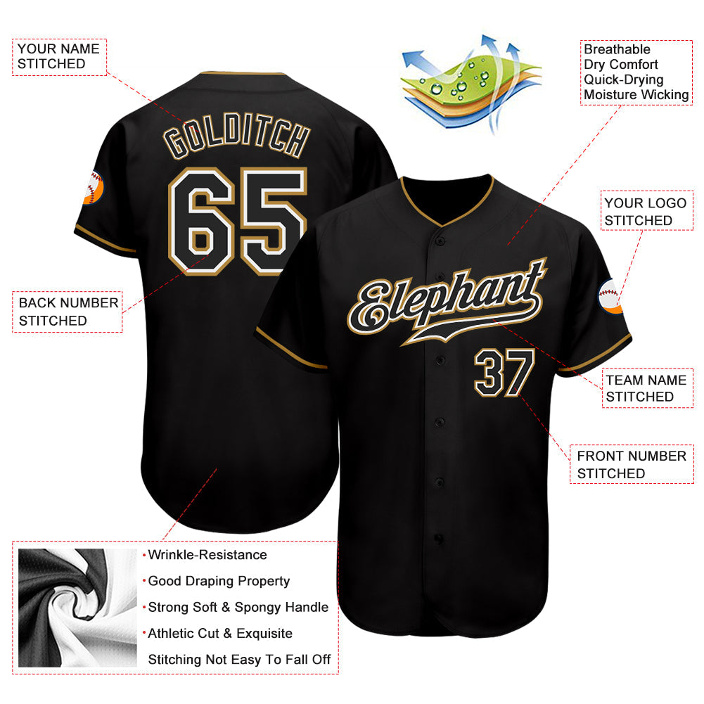 Custom Black Black-Old Gold Authentic Baseball Jersey view 3