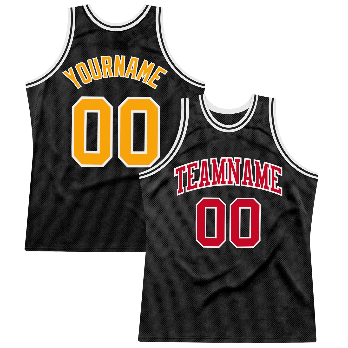 Custom Black Gold-Red Authentic Throwback Basketball Jersey - Main View