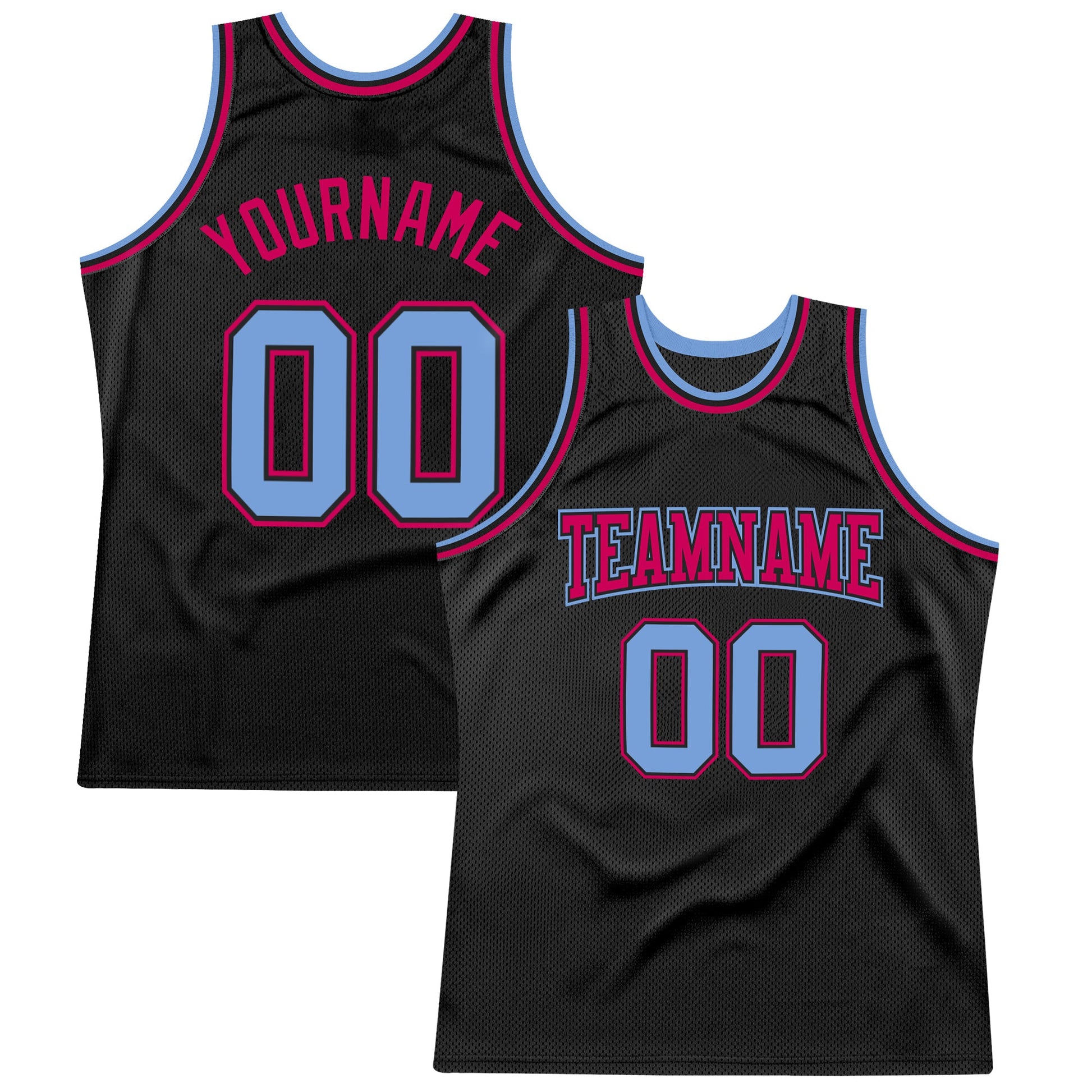 Custom Black Light Blue-Pink Authentic Throwback Basketball Jersey - Main View