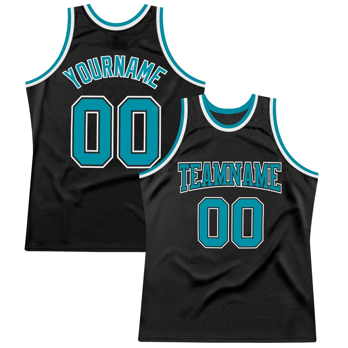 Custom Black Teal-White Authentic Throwback Basketball Jersey - Main View